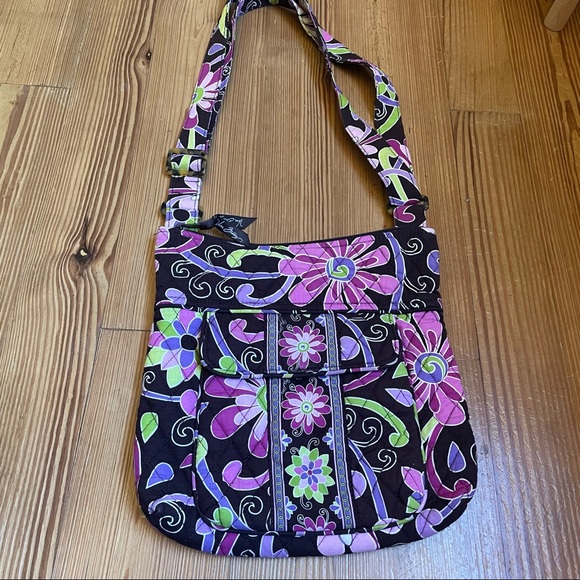 Vera Bradley Handbags - Vera Bradley purple black floral adjustable shoulder bag